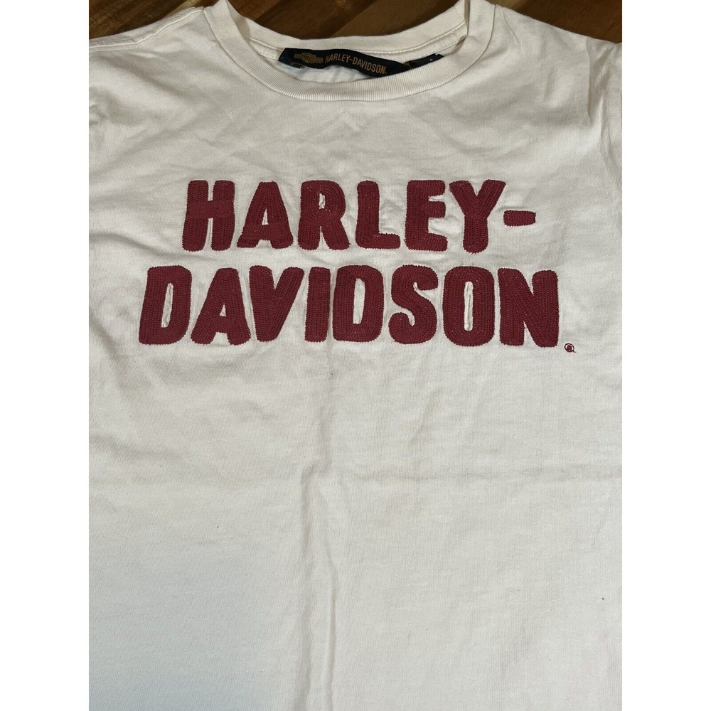 Harley Davidson Women's Size Small T-Shirt Ivory Embroidered Logo - Picture 3 of 4